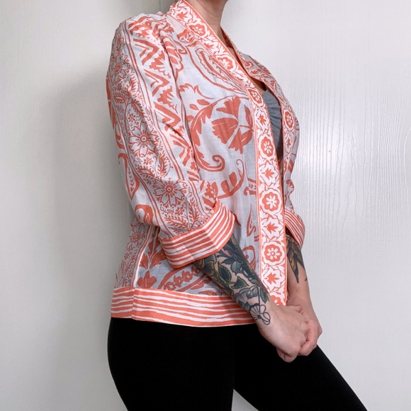 Chico's Border Print Peach Kimono - Picture 2 of 6